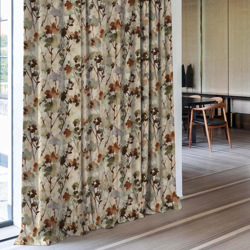 Eternal Leaves Geometric Olive Green Heavy Satin Blackout curtains Set Of 2 - (DS481C)