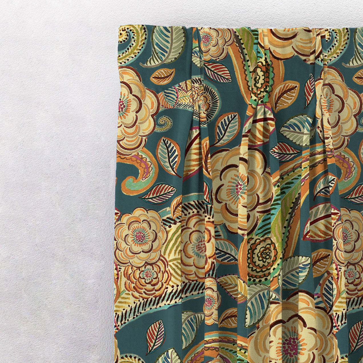 Urban Blooms Floral Sea Green Heavy Satin Room Darkening Curtains Set Of 2 - (DS485A)
