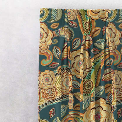 Urban Blooms Floral Sea Green Heavy Satin Room Darkening Curtains Set Of 2 - (DS485A)
