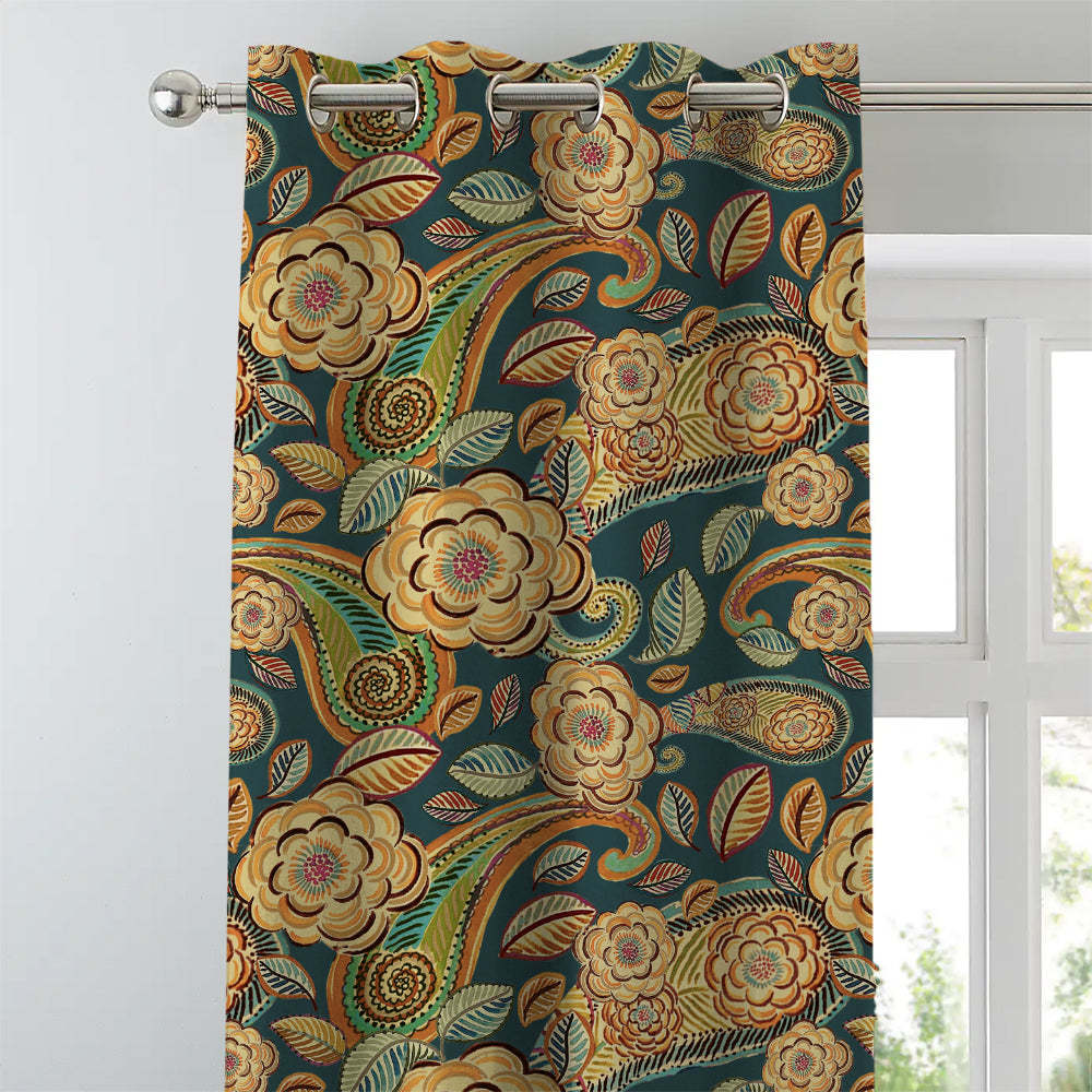 Urban Blooms Floral Sea Green Heavy Satin Room Darkening Curtains Set Of 2 - (DS485A)