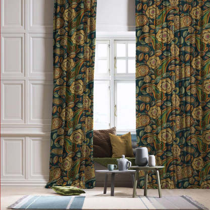 Urban Blooms Floral Sea Green Heavy Satin Room Darkening Curtains Set Of 2 - (DS485A)