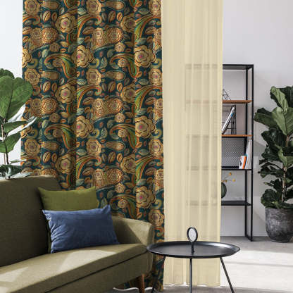 Urban Blooms Floral Sea Green Heavy Satin Room Darkening Curtains Set Of 2 - (DS485A)