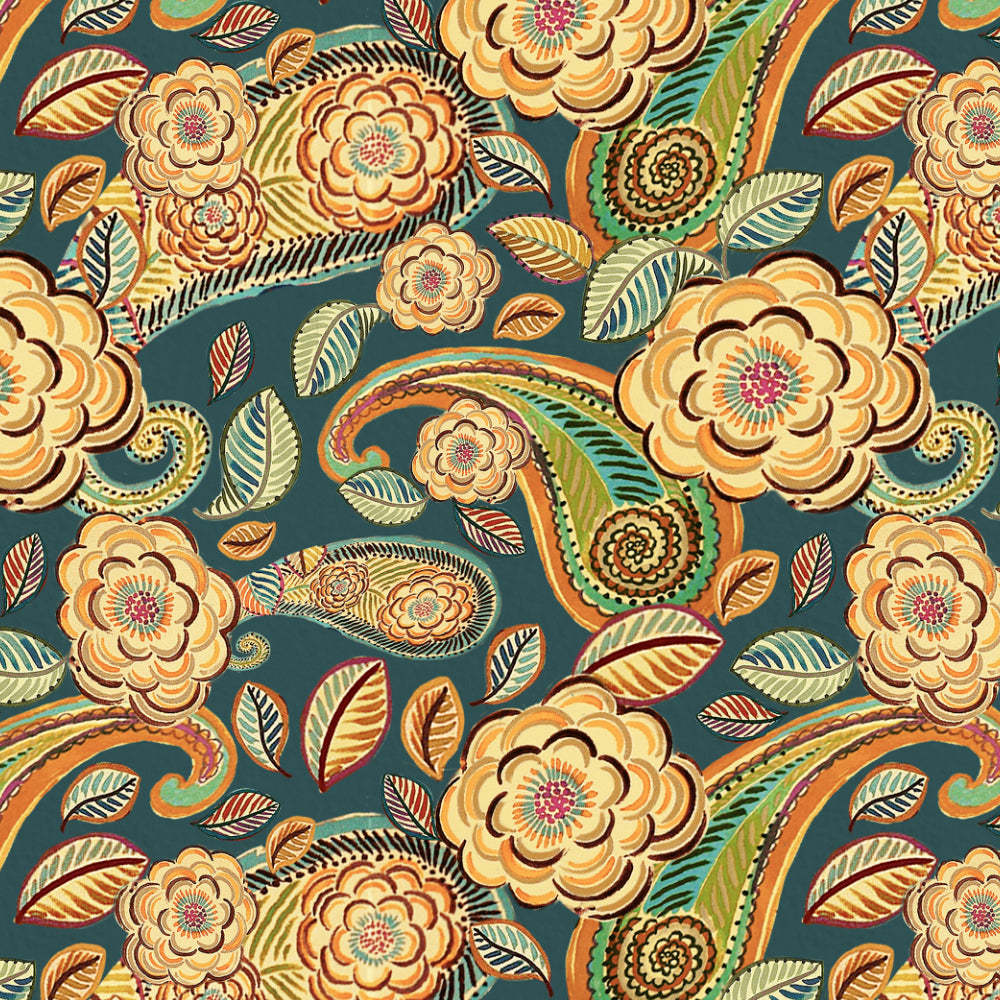 Urban Blooms Floral Sea Green Heavy Satin Room Darkening Curtains Set Of 2 - (DS485A)