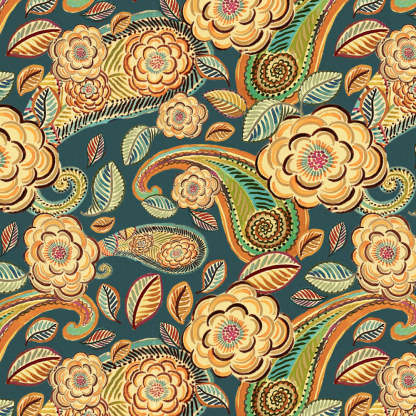 Urban Blooms Floral Sea Green Heavy Satin Room Darkening Curtains Set Of 2 - (DS485A)
