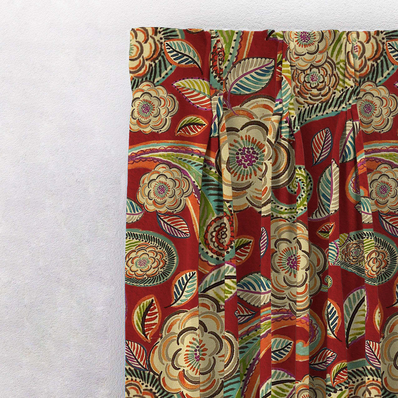 Urban Blooms Floral Bright Red Heavy Satin Blackout curtains Set Of 2 - (DS485B)