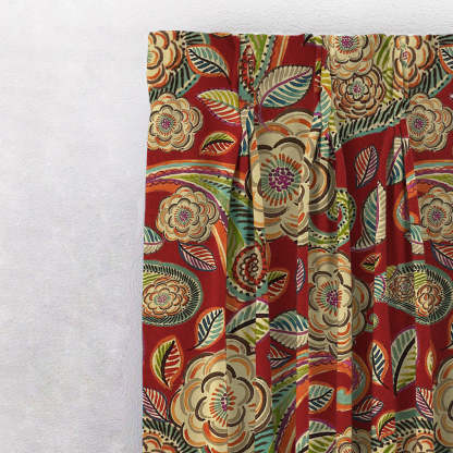 Urban Blooms Floral Bright Red Heavy Satin Blackout curtains Set Of 2 - (DS485B)