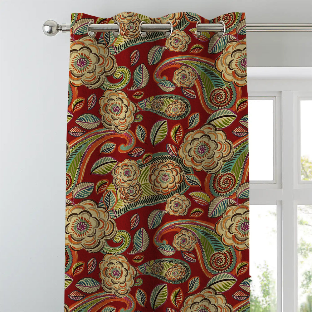 Urban Blooms Floral Bright Red Heavy Satin Blackout curtains Set Of 2 - (DS485B)