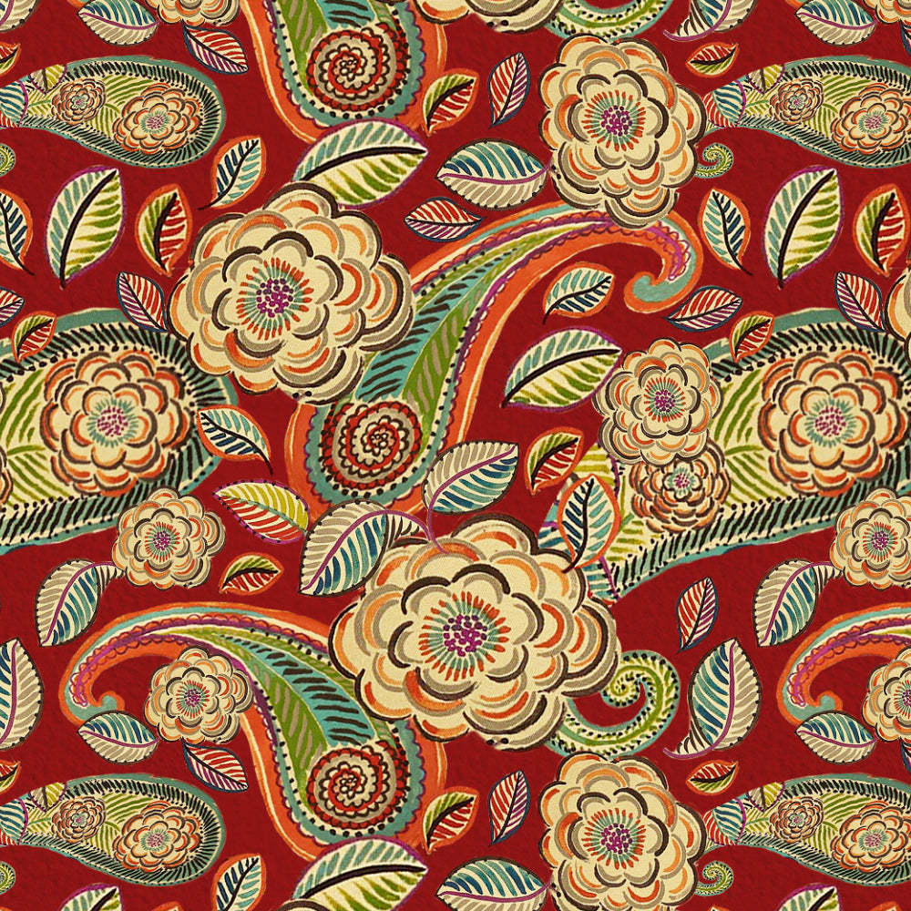 Urban Blooms Floral Bright Red Heavy Satin Blackout curtains Set Of 2 - (DS485B)