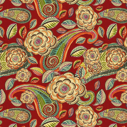 Urban Blooms Floral Bright Red Heavy Satin Blackout curtains Set Of 2 - (DS485B)