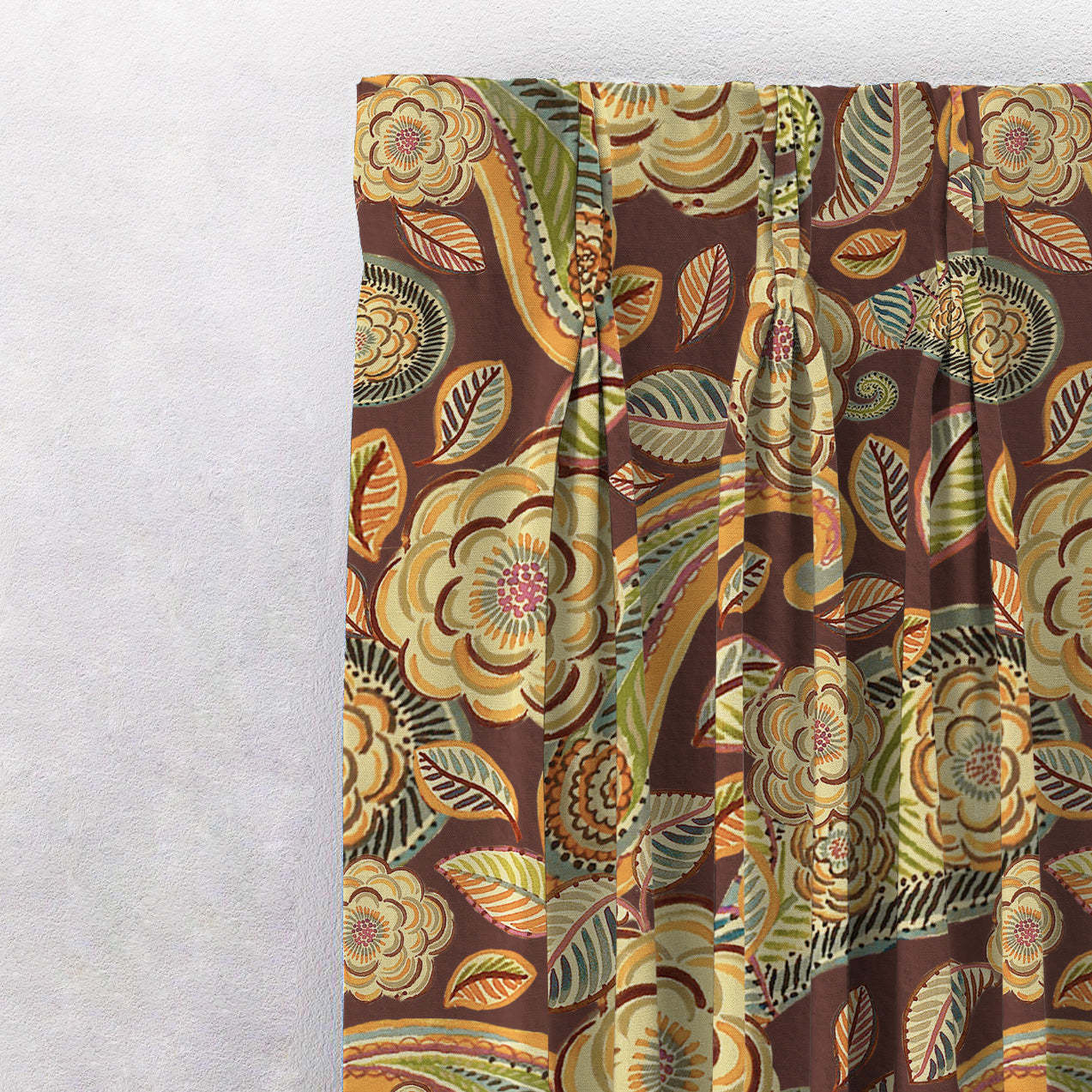 Urban Blooms Floral Cocoa Brown Heavy Satin Blackout curtains Set Of 2 - (DS485C)