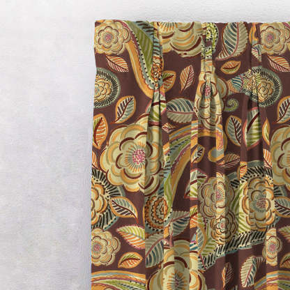 Urban Blooms Floral Cocoa Brown Heavy Satin Blackout curtains Set Of 2 - (DS485C)