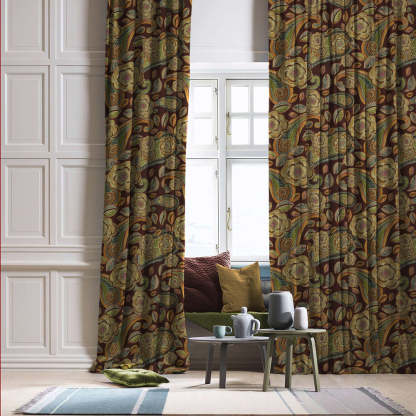 Urban Blooms Floral Cocoa Brown Heavy Satin Blackout curtains Set Of 2 - (DS485C)