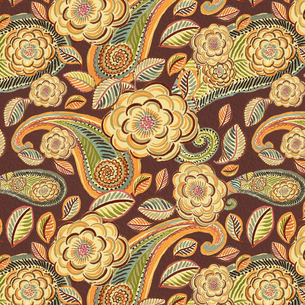 Urban Blooms Floral Cocoa Brown Heavy Satin Blackout curtains Set Of 2 - (DS485C)