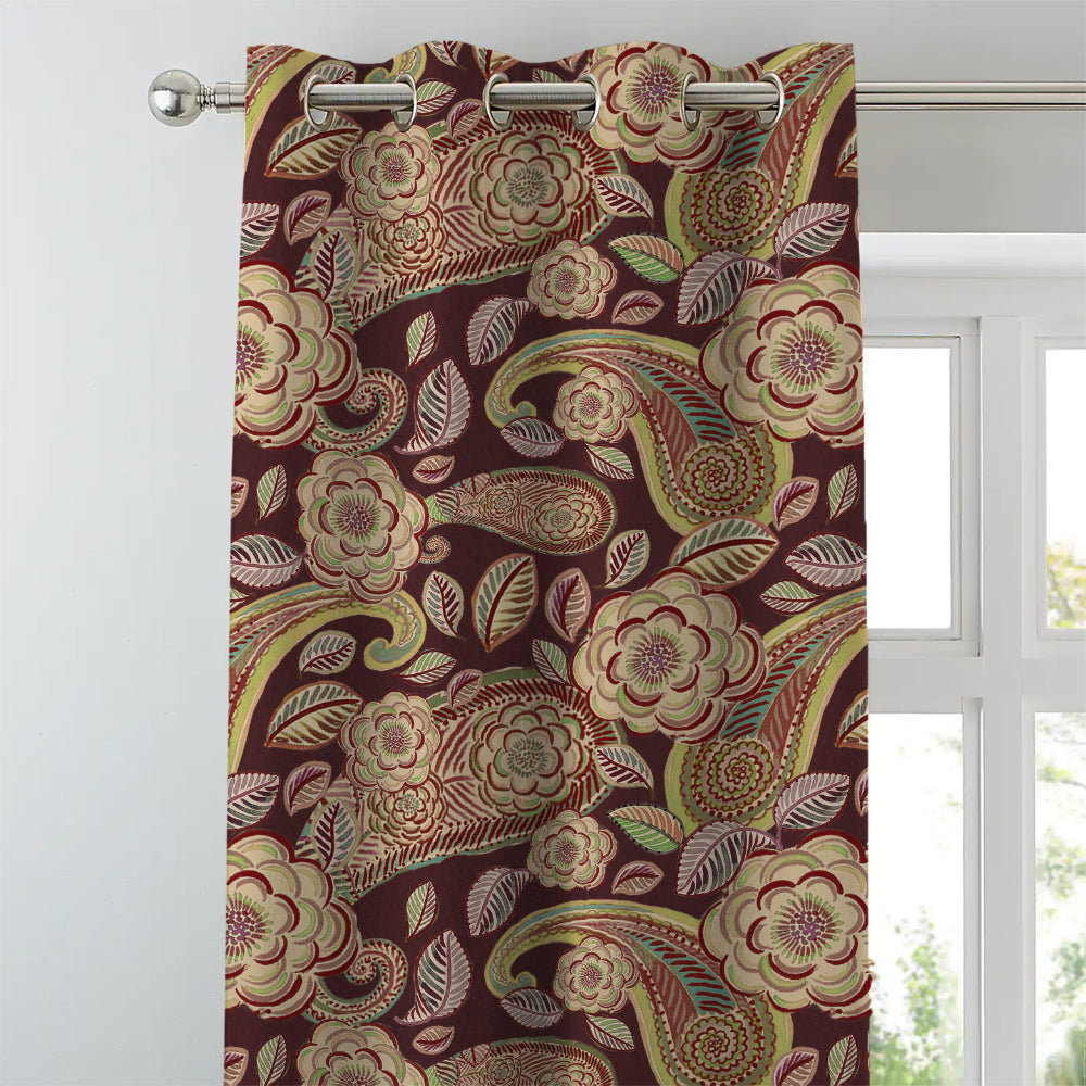 Urban Blooms Floral Maroon Heavy Satin Blackout curtains Set Of 2 - (DS485D)