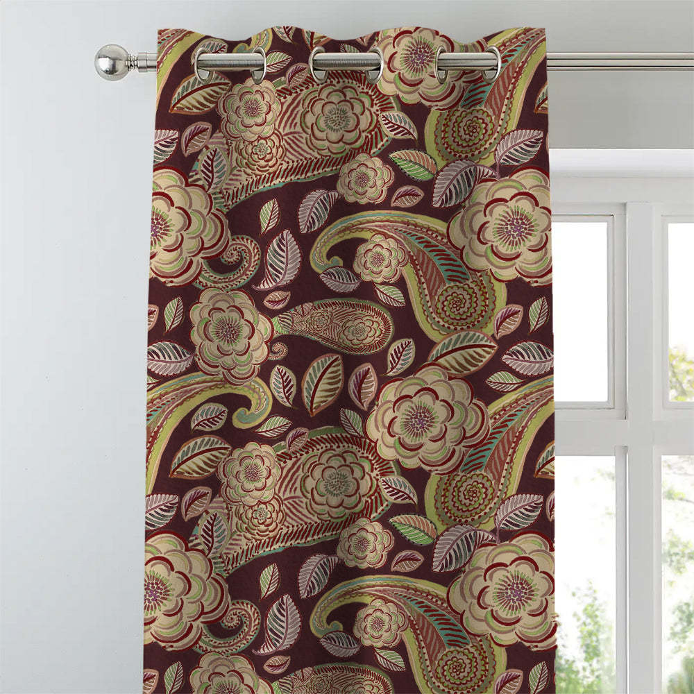 Urban Blooms Floral Maroon Heavy Satin Blackout curtains Set Of 2 - (DS485D)