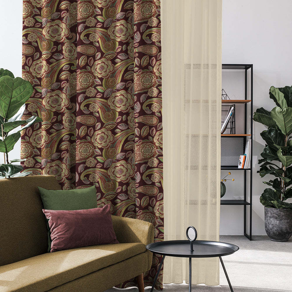 Urban Blooms Floral Maroon Heavy Satin Blackout curtains Set Of 2 - (DS485D)