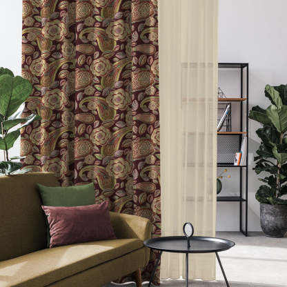 Urban Blooms Floral Maroon Heavy Satin Blackout curtains Set Of 2 - (DS485D)