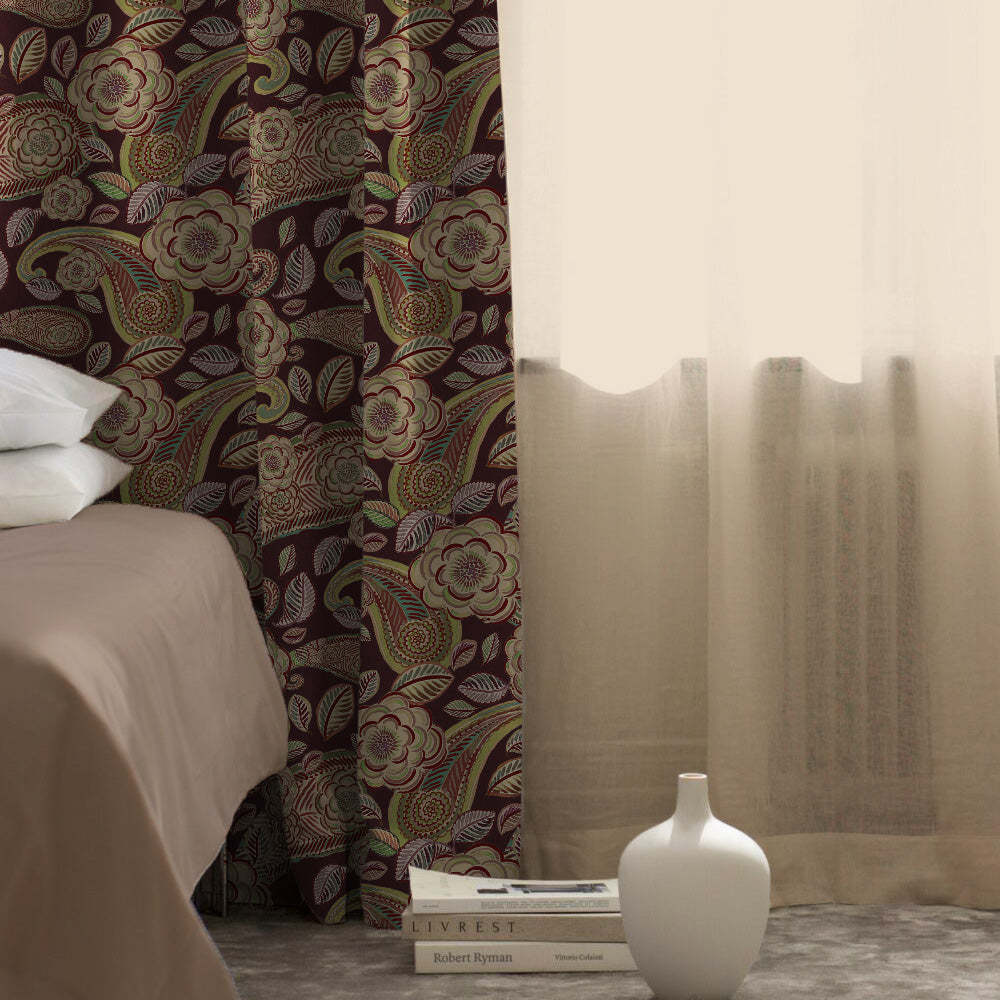 Urban Blooms Floral Maroon Heavy Satin Blackout curtains Set Of 2 - (DS485D)