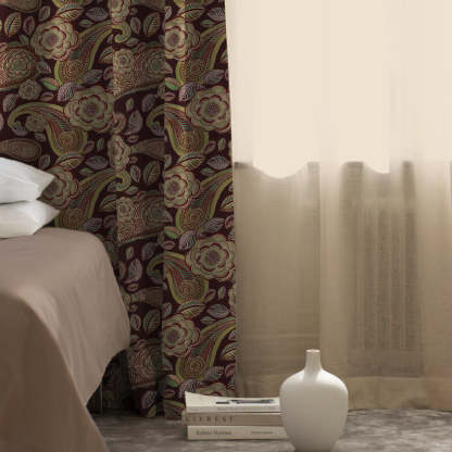 Urban Blooms Floral Maroon Heavy Satin Blackout curtains Set Of 2 - (DS485D)