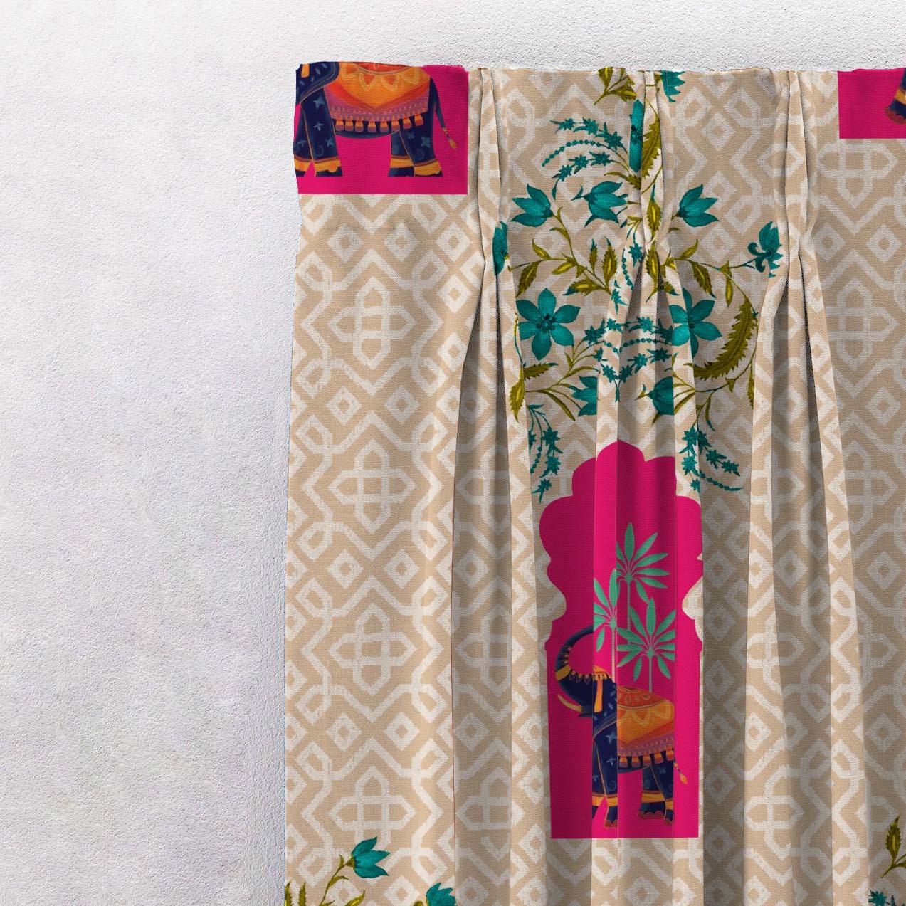 Elegant Ethenic Print Matt Finish Room Darkening Curtain Set of 2 - MTDS489C
