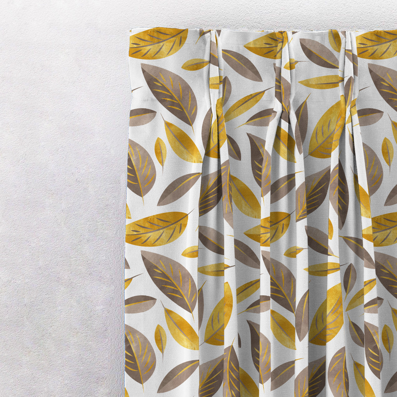 Leafy Haven Floral Mustard Heavy Satin Blackout Curtains Set Of 2 - (DS48A)