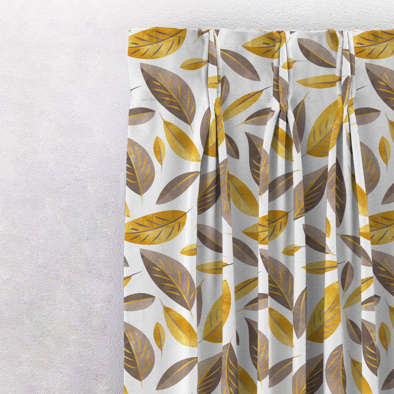 Leafy Haven Floral Mustard Heavy Satin Blackout Curtains Set Of 2 - (DS48A)