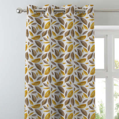 Leafy Haven Floral Mustard Heavy Satin Blackout Curtains Set Of 2 - (DS48A)