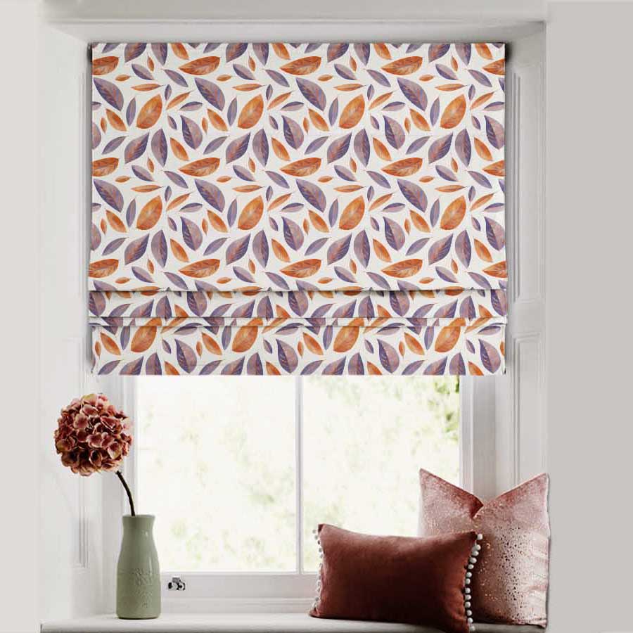Leafy Haven Floral Rust Satin Roman Blind (DS48B)