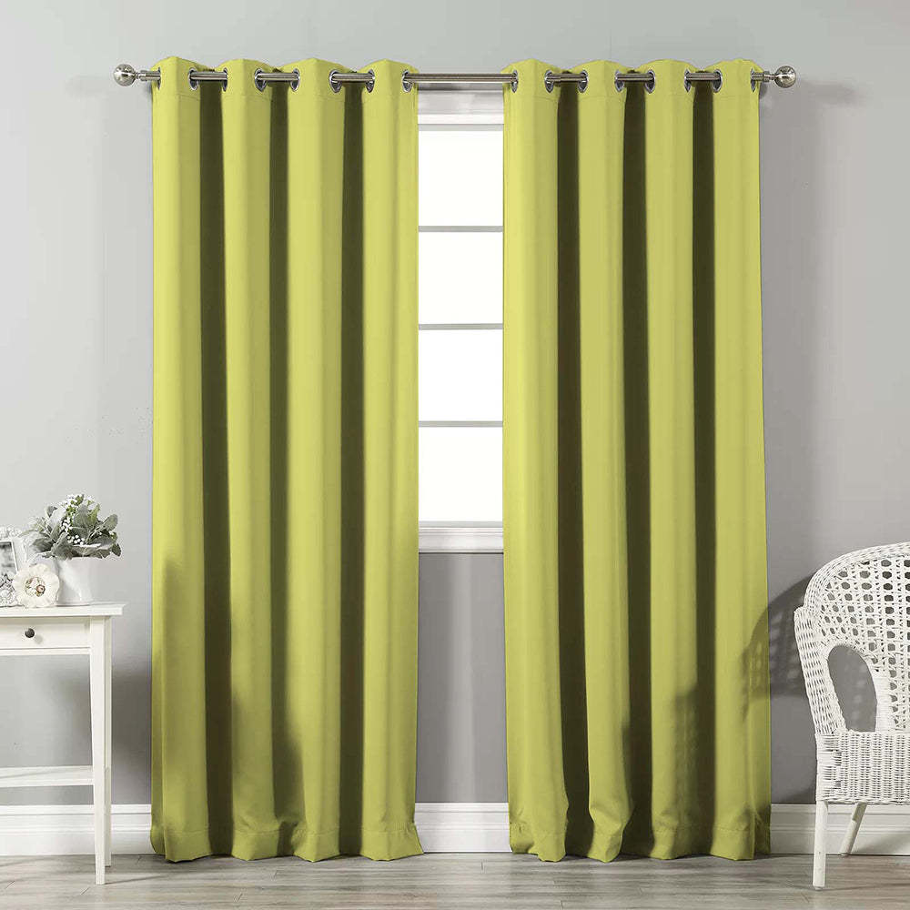 Jacquard Room Darkening Curtains in Flax Yellow Set Of 2 - (P48)