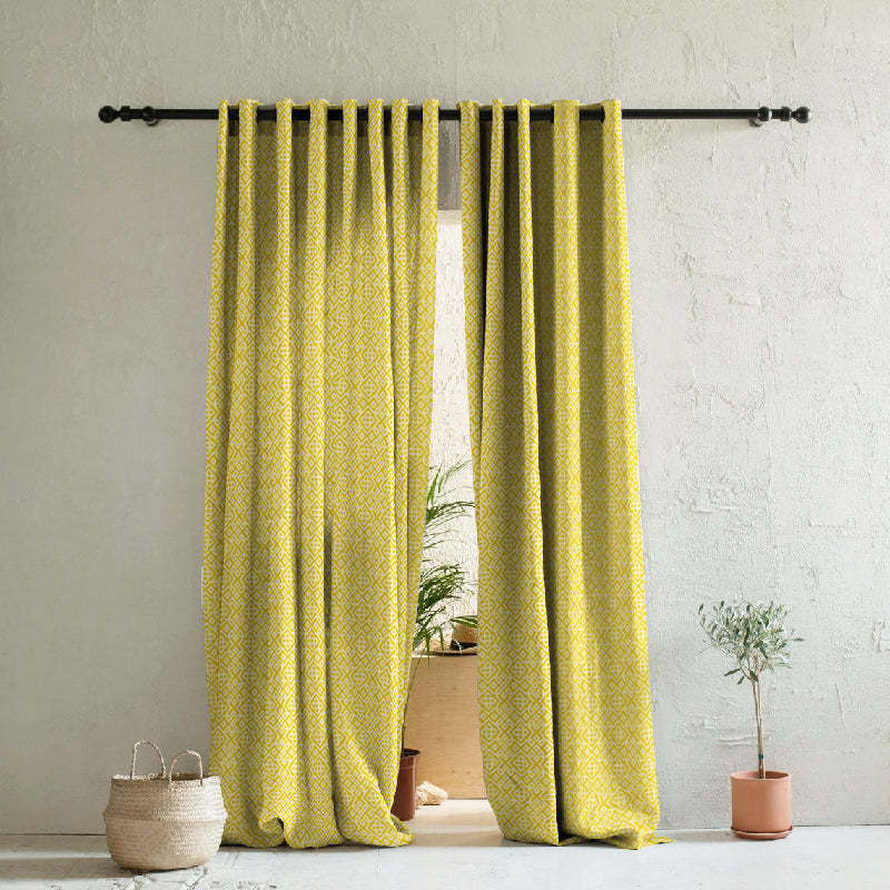 Colorful Knots Indie Yellow Heavy Satin Blackout curtains Set Of 2 - (DS491A)