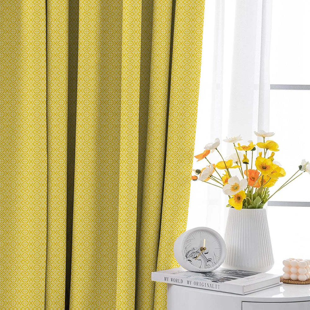 Colorful Knots Indie Yellow Heavy Satin Blackout curtains Set Of 2 - (DS491A)