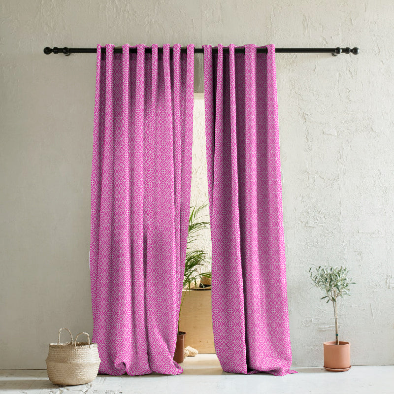 Colorful Knots Indie Hot Pink Heavy Satin Blackout curtains Set Of 2 - (DS491C)