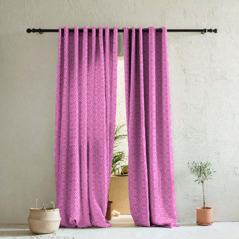 Colorful Knots Indie Hot Pink Heavy Satin Blackout curtains Set Of 2 - (DS491C)