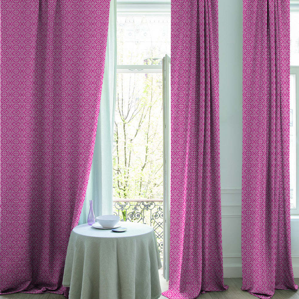 Colorful Knots Indie Hot Pink Heavy Satin Blackout curtains Set Of 2 - (DS491C)