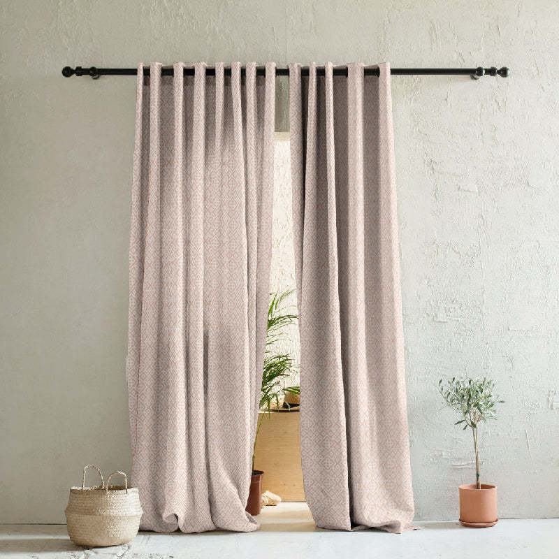 Colorful Knots Indie Rose Beige Heavy Satin Blackout curtains Set Of 2 - (DS491D)