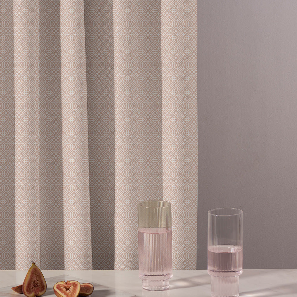 Colorful Knots Indie Rose Beige Heavy Satin Blackout curtains Set Of 2 - (DS491D)