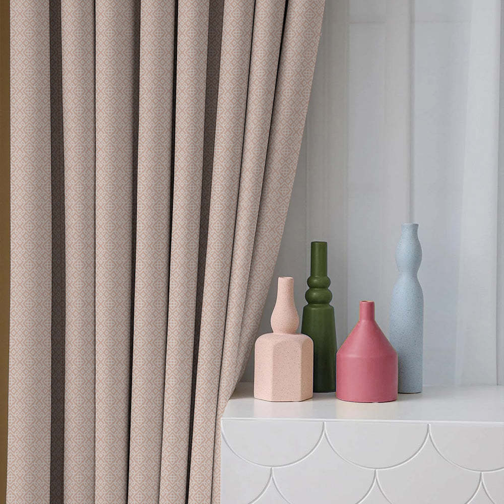 Colorful Knots Indie Rose Beige Heavy Satin Blackout curtains Set Of 2 - (DS491D)