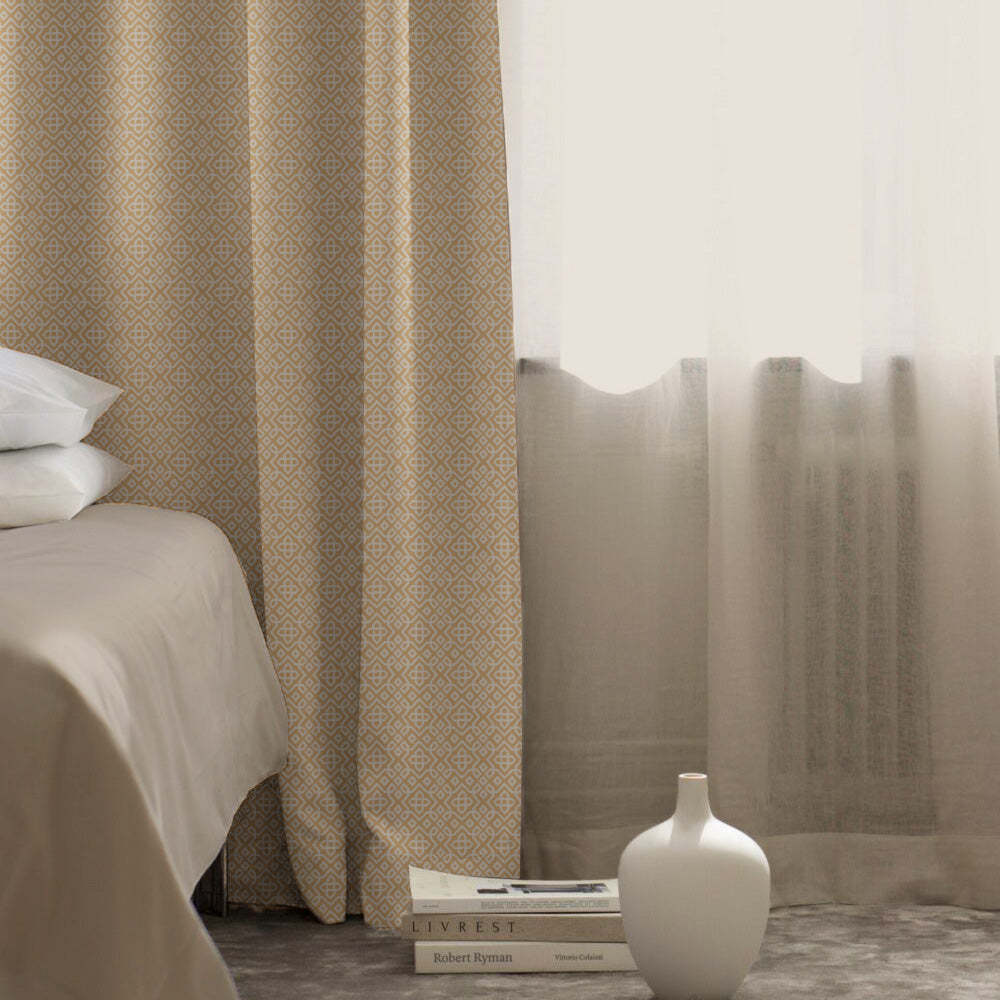 Colorful Knots Indie Oat Beige Heavy Satin Blackout curtains Set Of 2 - (DS491E)