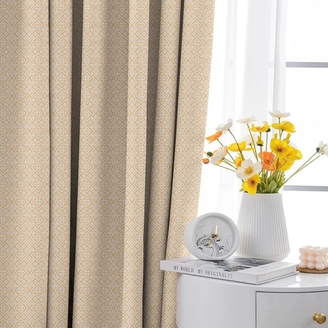 Colorful Knots Indie Oat Beige Heavy Satin Blackout curtains Set Of 2 - (DS491E)