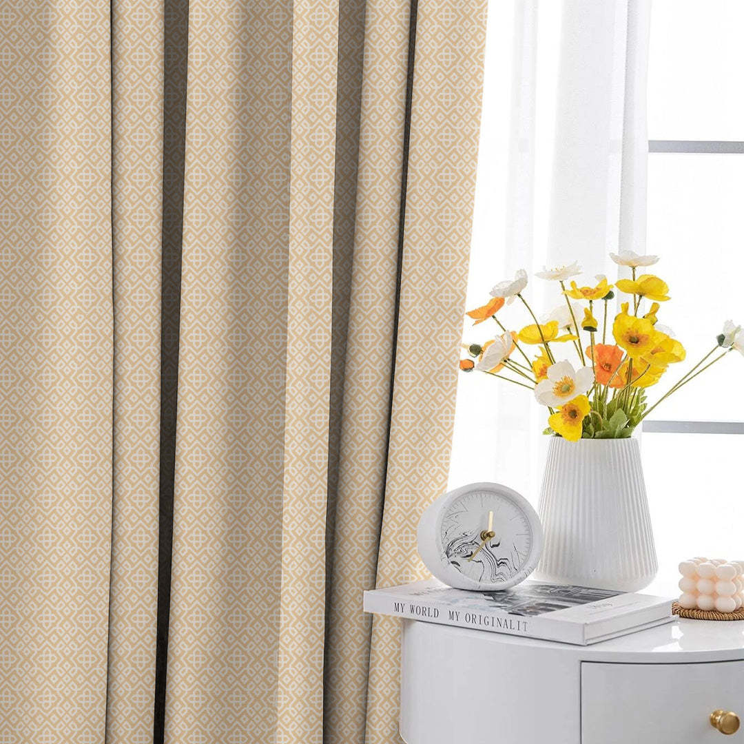 Colorful Knots Indie Oat Beige Heavy Satin Blackout curtains Set Of 2 - (DS491E)