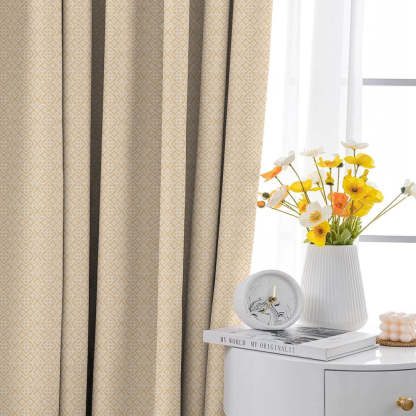 Colorful Knots Indie Oat Beige Heavy Satin Blackout curtains Set Of 2 - (DS491E)