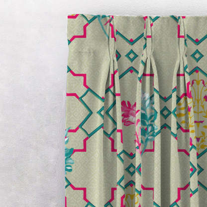 Mughal Garden Indie Fern Green Heavy Satin Room Darkening Curtains Set Of 2 - (DS492B)