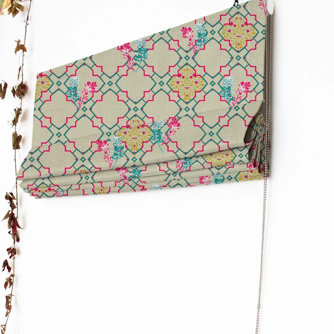 Mughal Garden Indie Fern Green Satin Roman Blind (DS492B)