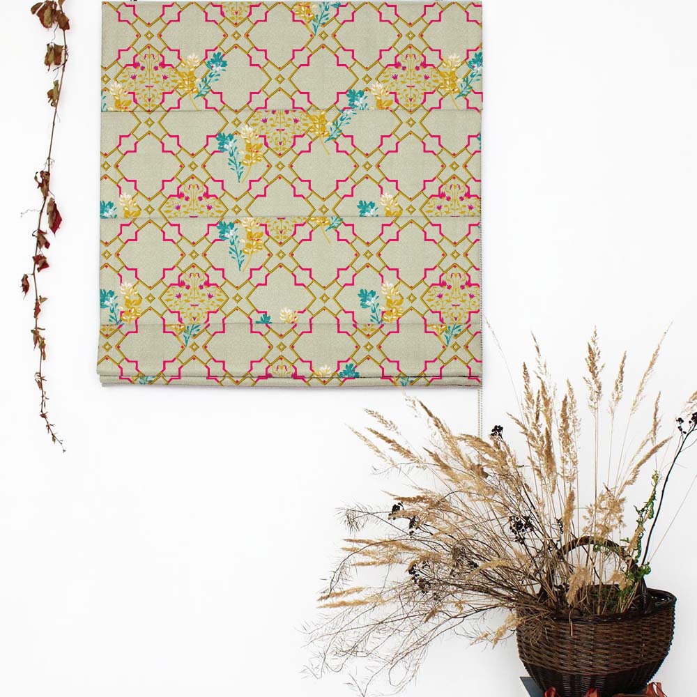 Mughal Garden Indie Sand Yellow Satin Roman Blind (DS492C)