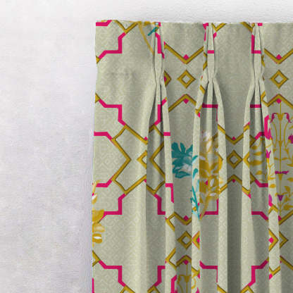 Mughal Garden Indie Sand Yellow Heavy Satin Blackout curtains Set Of 2 - (DS492C)