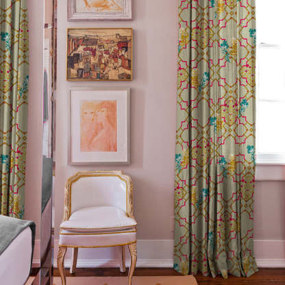 Mughal Garden Indie Sand Yellow Heavy Satin Blackout curtains Set Of 2 - (DS492C)