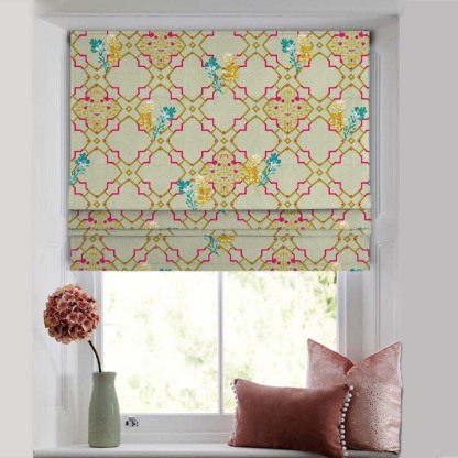 Mughal Garden Indie Sand Yellow Satin Roman Blind (DS492C)