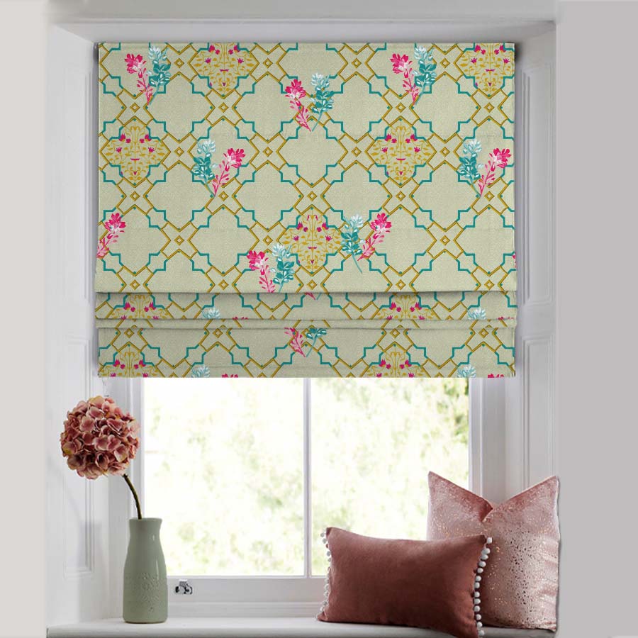 Mughal Garden Indie Turquoise Satin Roman Blind (DS492D)