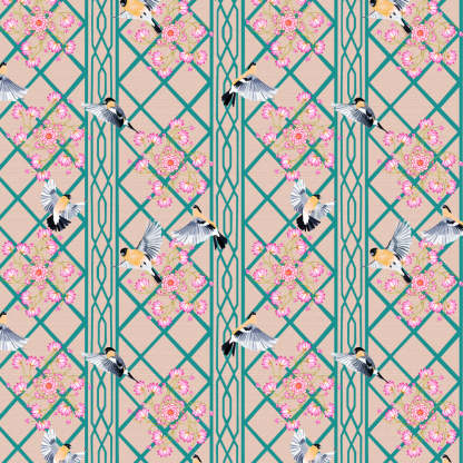 Avian Lotus Indie Turquoise Heavy Satin Room Darkening Curtains Set Of 2 - (DS493A)