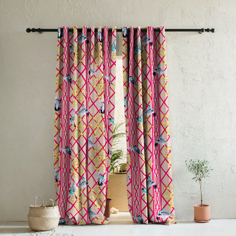 Avian Lotus Indie Bright Red Heavy Satin Room Darkening Curtains Set Of 2 - (DS493C)
